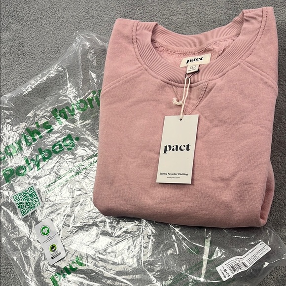 Pact Tops - NEW Pact L 100% Organic Cotton Women Pink Pale Mauve Downtime Crew Neck Sweater